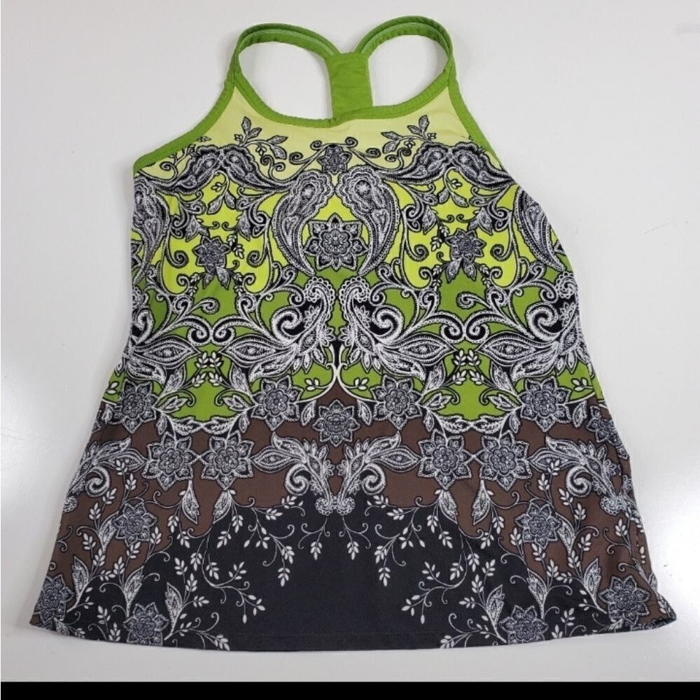 ATHLETA SWIM PAVITRA GREEN BLACK YELLOW BROWN earth power Y TANK TOP S small